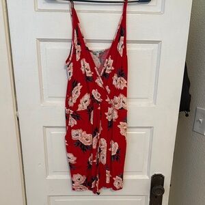 Floral Red Sleeveless Romper